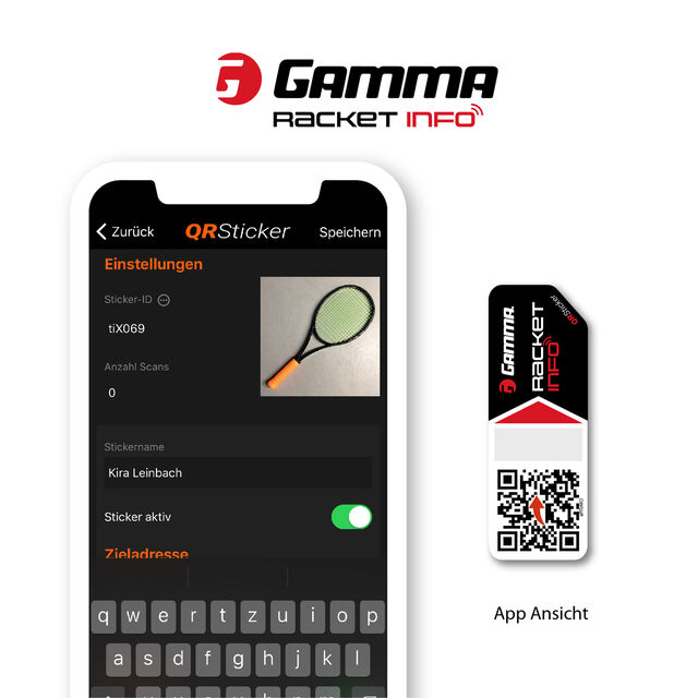 Gamma Racket Info, 16 QR Sticker Professiona